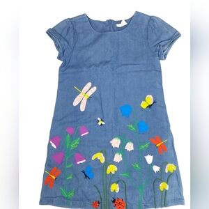 Mini boden girls chambray applique dress